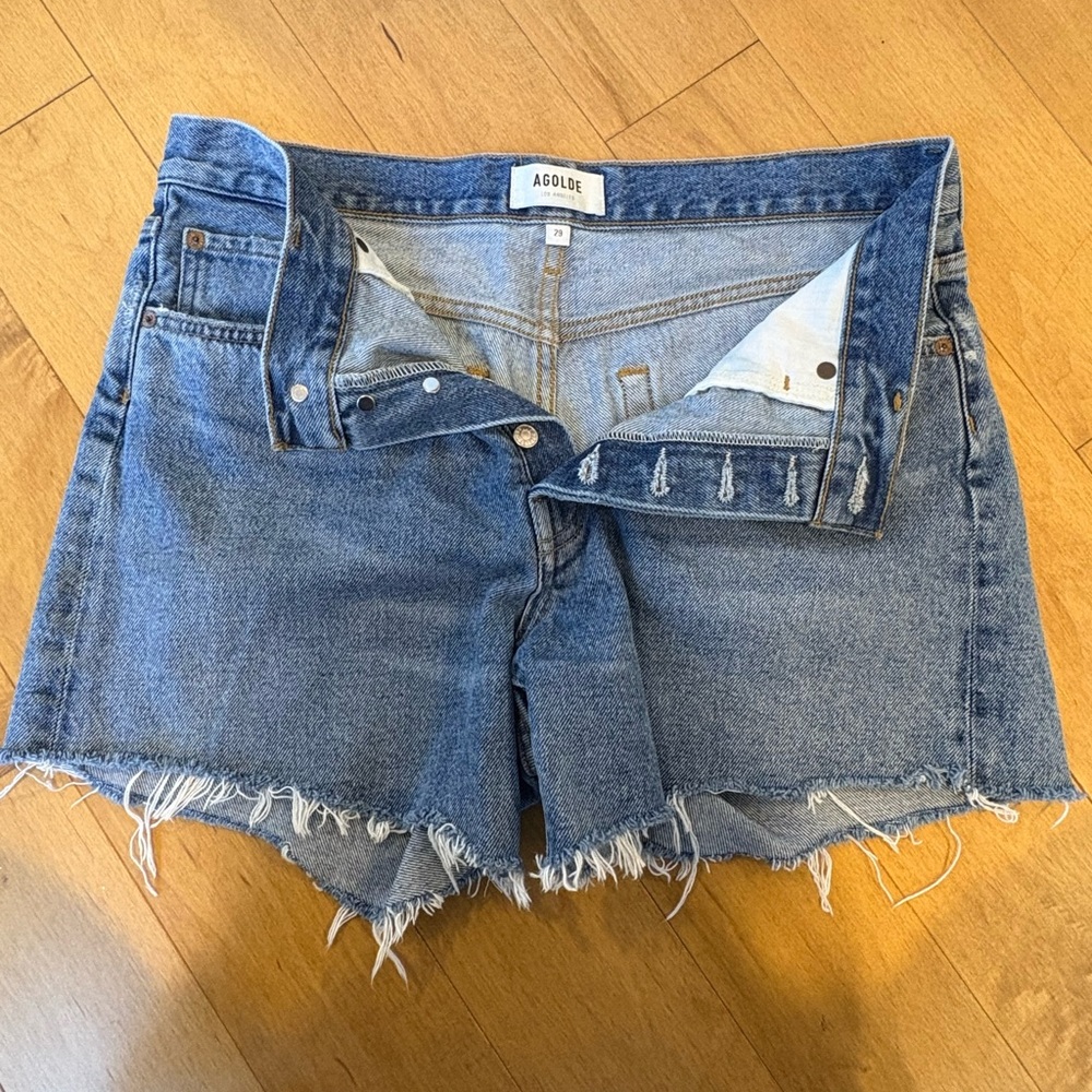 Agolde Frayed Hem Blue Jean Shorts